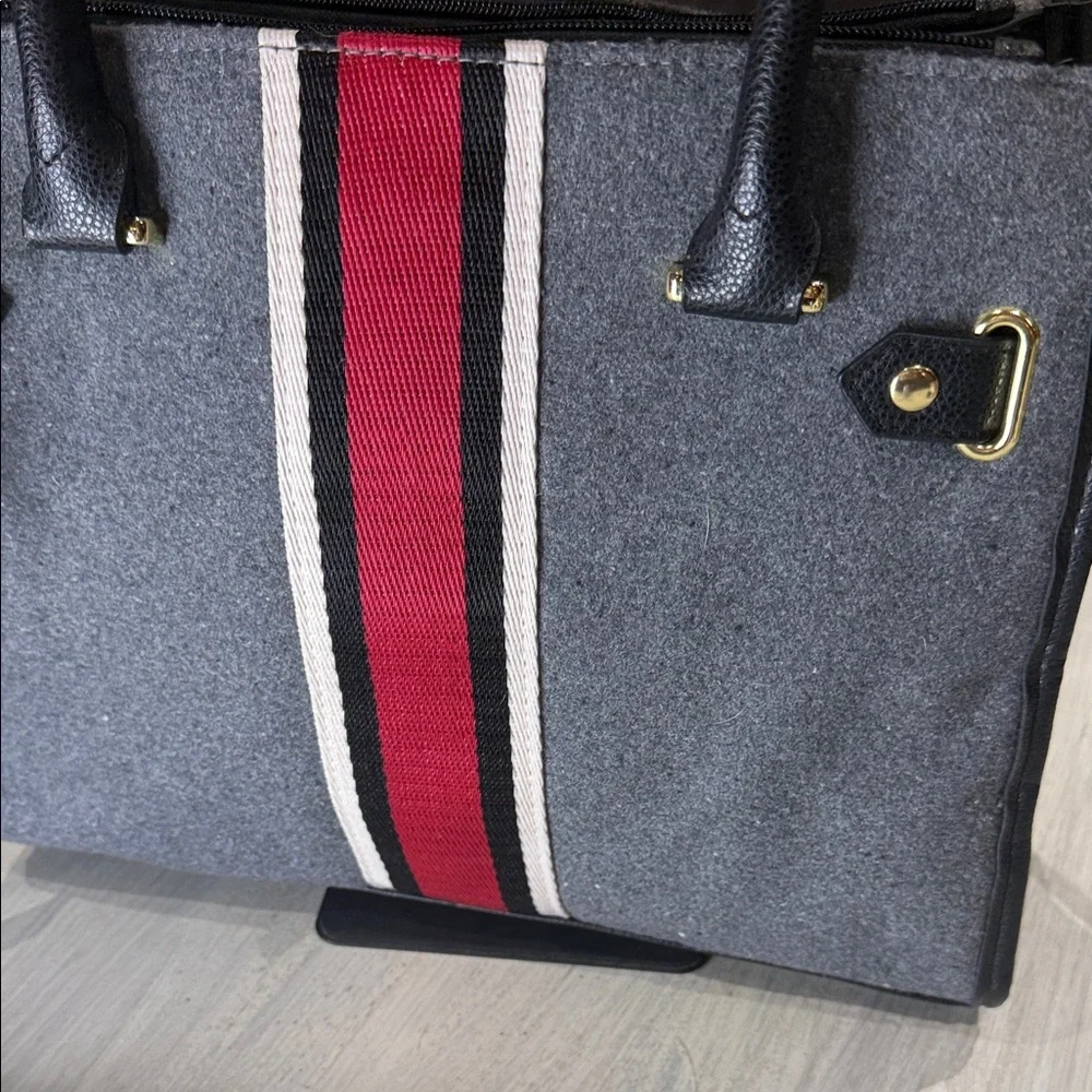 Source Unknown Gray Satchel/Crossbody with Bold Red Accent
